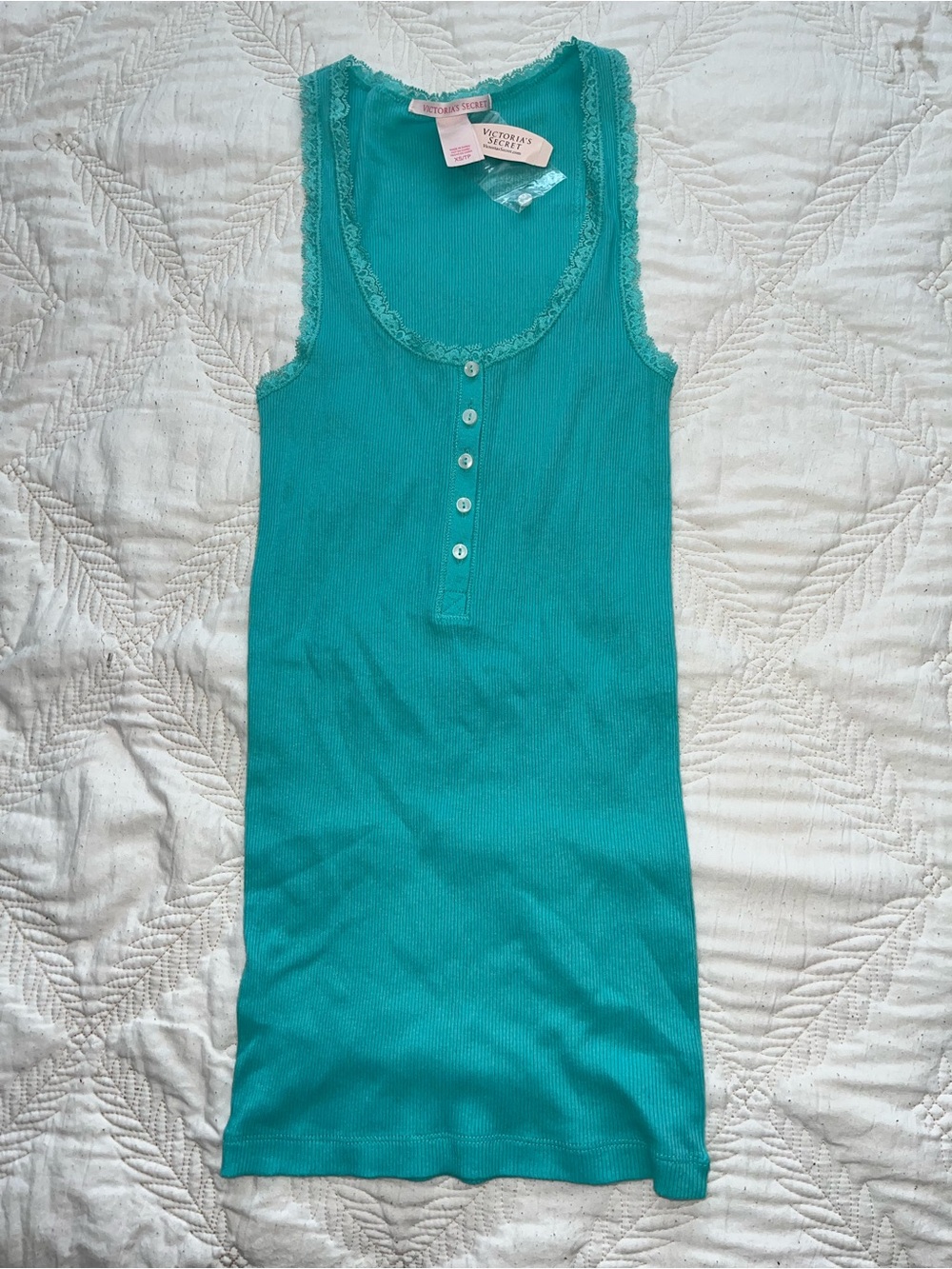 Victoria's Secret Teal Lace-Trim Ribbed Tank top - Size XS